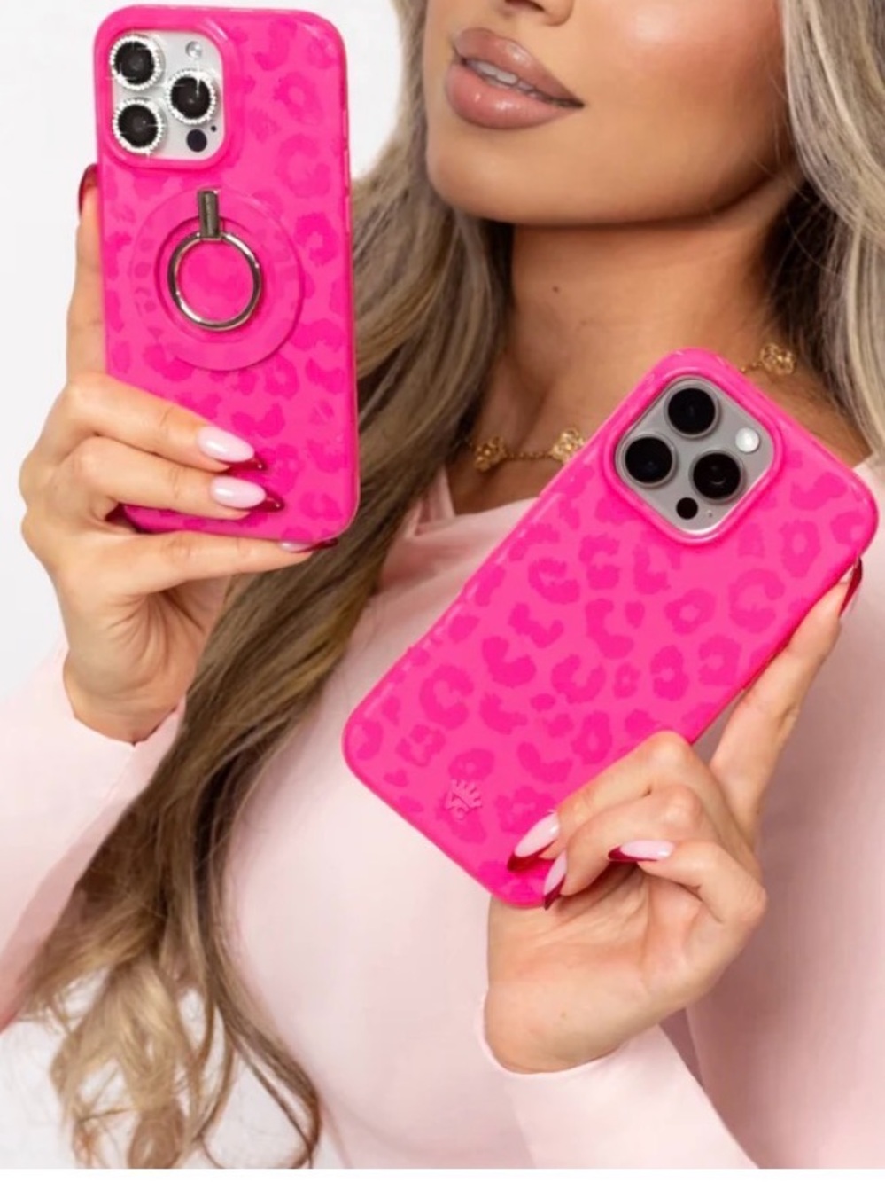 Velvet Caviar Hot Pink Leopard iPhone 15 Pro Max Case w/ Studs & Spikes charm